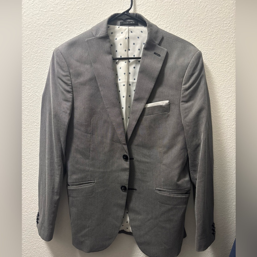 Zara Man Charcoal Gray Blazer Size 38 Tailored Fit Suit Collection Summer 2014